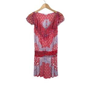 NEW Poupette St Barth Silk Ruffle Button Front V Neck Mini Shorts Romper Small